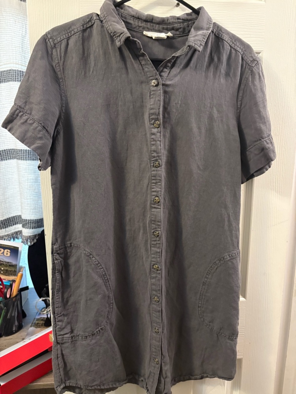 Lucky Brand Washed Charcoal linen blend Short-Sleeve Shirt Dress
